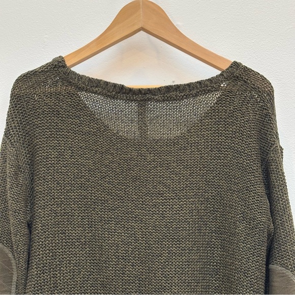 Lord & Taylor Design Lab Marled Knit Elbow Patch Sweater Academia Olive Green L - Picture 6 of 9